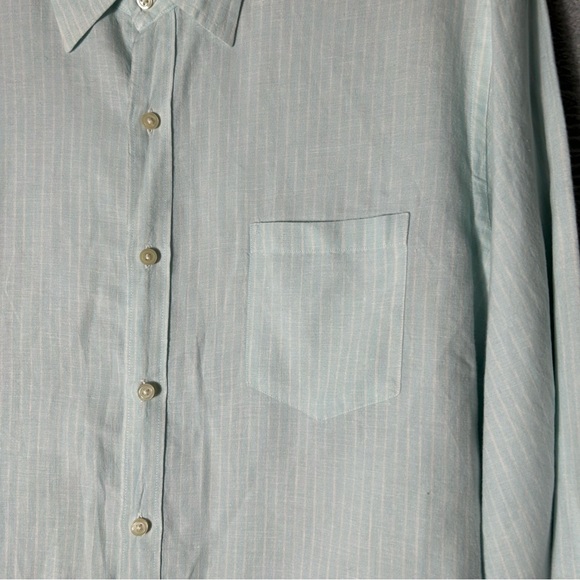 J Crew Linen Shirt Mens XL Blue White Striped Long Sleeve Preppy Business Work - Picture 4 of 11